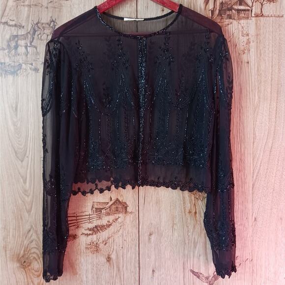 Vintage Scala Black Beaded Gothic Cardigan Size Medium - Picture 1 of 7